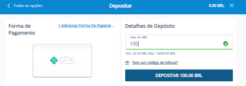 Processo de depósito Sportingbet