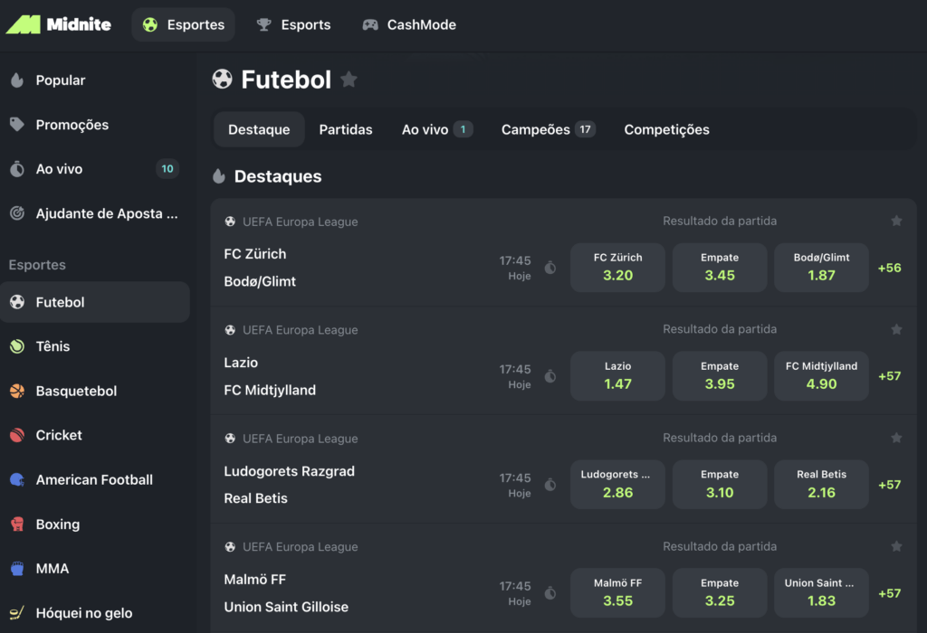 Apostas esportivas Midnite