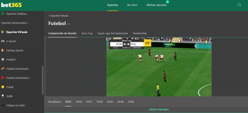 Futebol virtual na Bet365